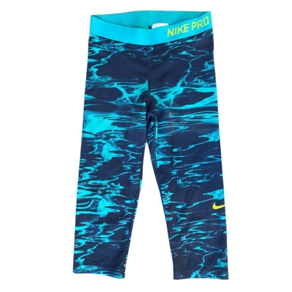 NWOT Nike Pro Compression Capri Pants Womens Small Crops Teal Navy Swirl